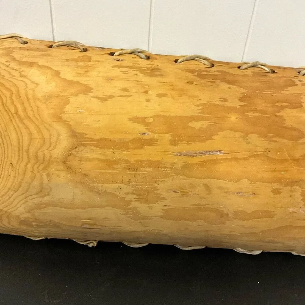 Vintage Handmade Carved Wooden Birch Bark Accent Bowl Tray Brown Lace Up Design